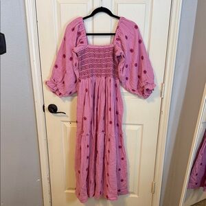 Pink Floral Smocked Women's Dress